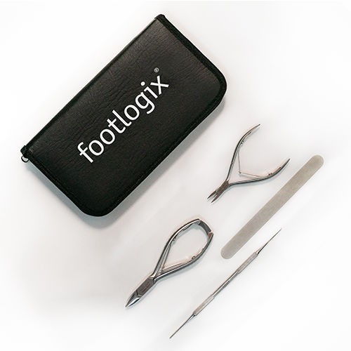 FOOTLOGIX – Kit 4 Utensilios de Pedicura de Precisión (2 Pinzas + Excavadora + Lima Inox)